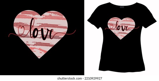 Vector illustration of a striped textured heart. Hand-drawn ink texture. love lettering. T- shirt design
