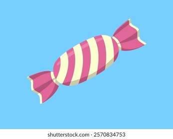 Vector illustration of a striped wrapped candy on a blue background, perfect for sweet-themed designs and playful projects