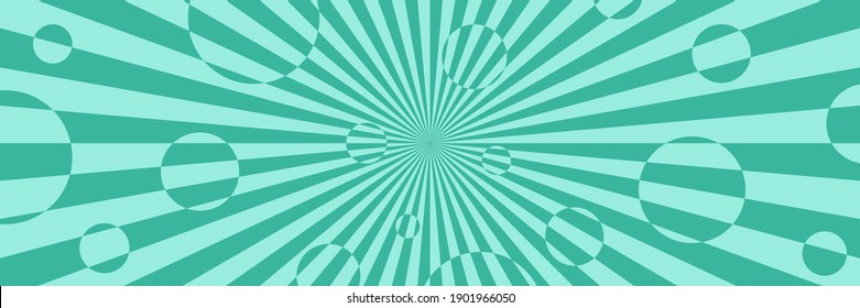 Ilustración vectorial con rayas y círculos con ilusión óptica. Op art fondo abstracto. Banner horizontal largo.