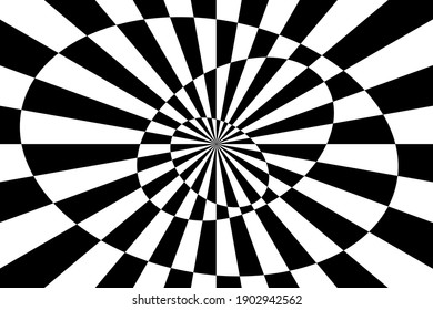 Vector illustration of stripes and shapes with optical illusion. Op art abstract background.