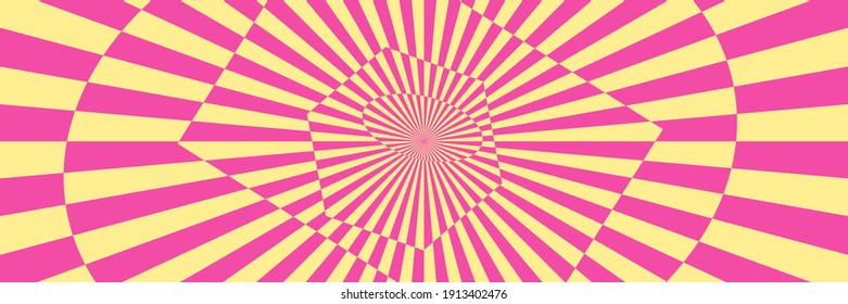 Ilustración vectorial de rayas y formas con ilusión óptica. Op art fondo abstracto. Banner horizontal largo.