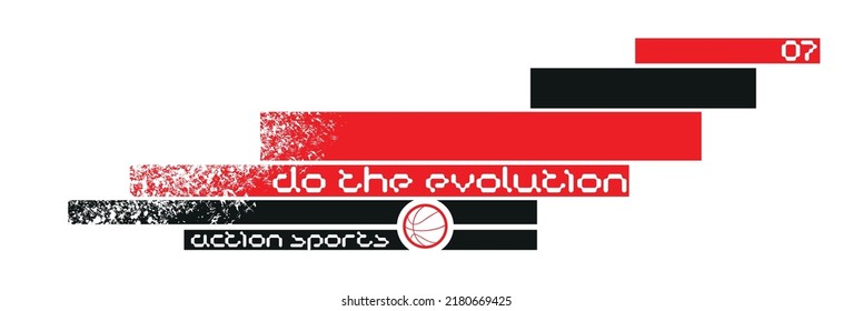 Vector illustration of stripes with text and basketball in graphic style.