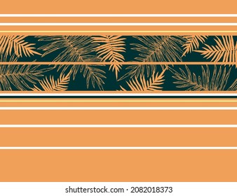 Vector illustration of stripes with tropical leaves motifs.