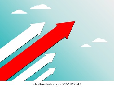 Vector Illustration, Striving For Success In Business, Moving Up Red Arrow 