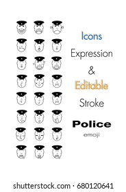 Vector illustration of stroke editable icons for government - Emoji and Graphs line icons Vector Icons,Emoji,expression,angry,police,Change to any colour