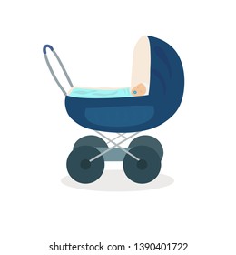 vector illustration of stroller with sleeping baby
