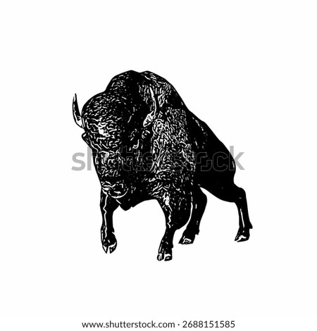 Vector illustration of a strong bison standing in side view, representing wilderness, strength, and endurance.