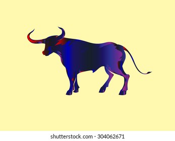 vector illustration strong blue bull on white background