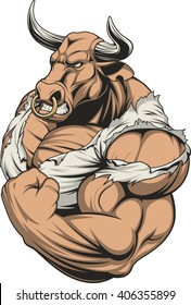 Vector Illustration Of A Strong Bull With Big Biceps