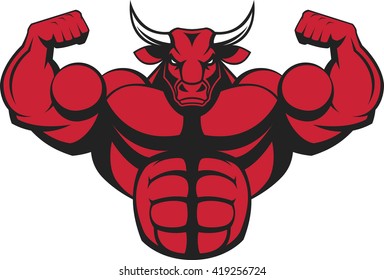 Vector illustration of a strong bull with big biceps.