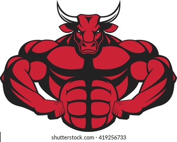 Vector illustration of a strong bull with big biceps.