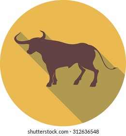 vector illustration of strong bull in flat design on grunge background