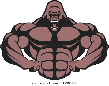 Vector illustration of a strong gorilla, with big biceps.