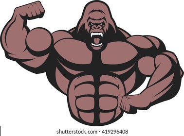 Vector illustration of a strong gorilla, with big biceps.
