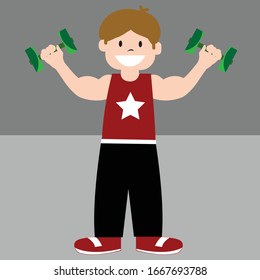 Vektorillustration Illustration eines starken gesunden Jungen, Kinder, Kinder, Schüler, Student