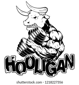 Vector illustration of a strong healthy bull with large biceps.
