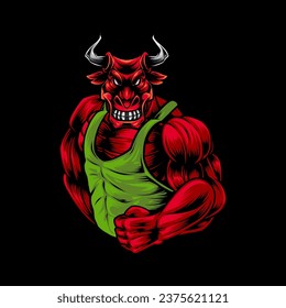 Vector illustration of a strong healthy bull with large biceps.