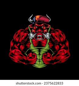 Vector illustration of a strong healthy bull with large biceps.