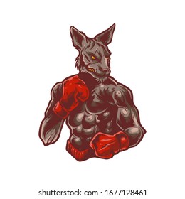 Vector illustration of strong kangaroo wear boxing gloves
