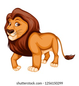 Vector Illustration of a Strong Lion. Beautiful Cartoon Lion Isolated on a White Background. Happy Animals Set