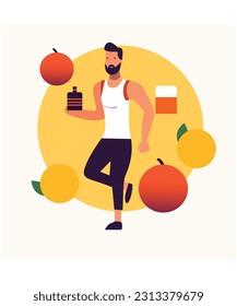 Ilustración vectorial de un hombre fuerte con un estilo de vida saludable 