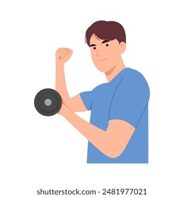 Vector illustration of a strong man lifting a dumbbell, strengthening, good for health.