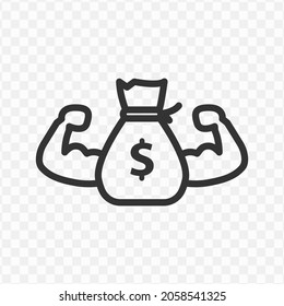 Vector Illustration Of Strong Money Bag Icon In Dark Color And Transparent Background(png).