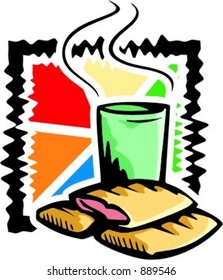 A vector illustration of strudels with warm drink.