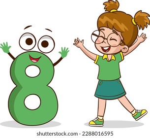 Vector illustration of Student boy holding the number cartoon character 