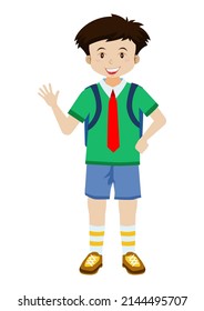 Vector illustration of student boy with school suit isolated on white backgroun