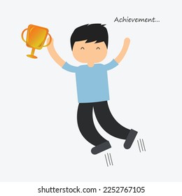 Vector illustration of a student character jumping happily because of an achievement