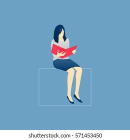 Vector illustration of student character sitting on a wall with an open book. Vector concept for banners, infographics, landing pages of website or print design