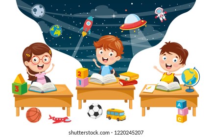 Vector Illustration Of Student Children Background