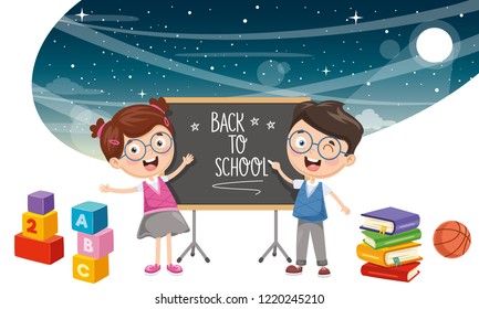 Vector Illustration Of Student Children Background