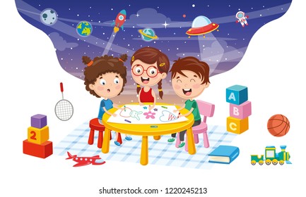 Vector Illustration Of Student Children Background