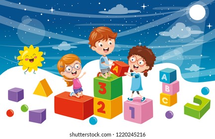 Vector Illustration Of Student Children Background