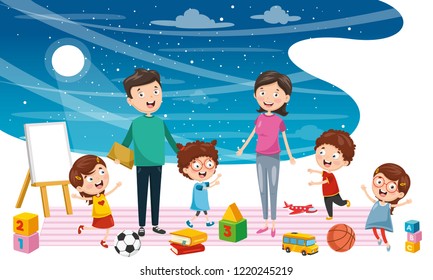 Vector Illustration Of Student Children Background