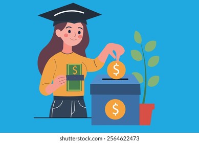  A Vector illustration of a student contributing to a college fund. Great for websites, brochures, and social media posts promoting financial planning for higher education.