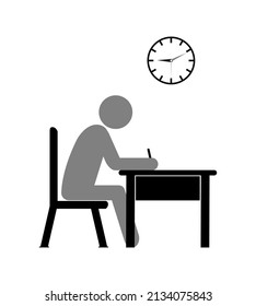 Ilustración vectorial de un estudiante haciendo una prueba de fondo blanco.