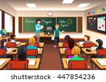 A vector illustration of student having science project presentation