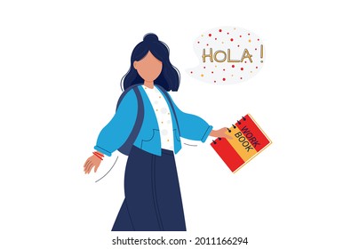 Vector illustration of student. Language courses. Spanish language. Spanish courses. Back to school. Hello. Language school. 