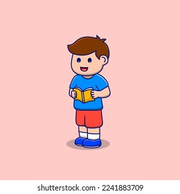 Ilustración vectorial de un estudiante leyendo un libro 