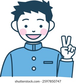 Vector illustration of a student in a school uniform making a peace sign