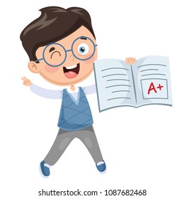 Vector Illustration Of Student Showing Diploma