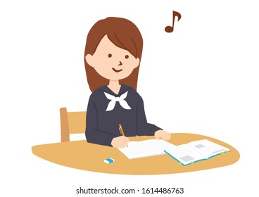 Vector illustration of a student studying