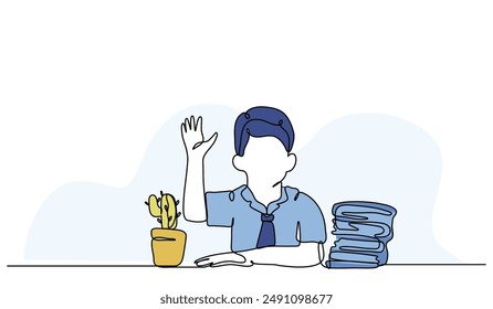Vector illustration of students answer questions.Modern flat in continuous line style.