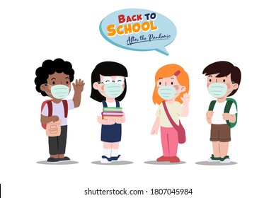 Vector illustration of students back to school after pandemic