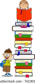 A vector illustration of students and books