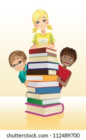 A vector illustration of students and books, can be used for children education concept