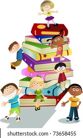 A vector illustration of students and books, can be used for children education concept